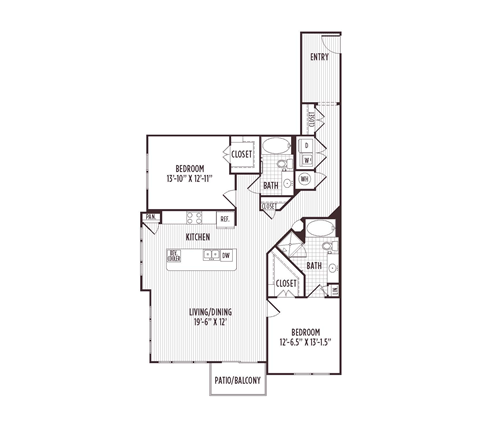 Floor plan for 2 beds, 2 baths, 1399 sqft